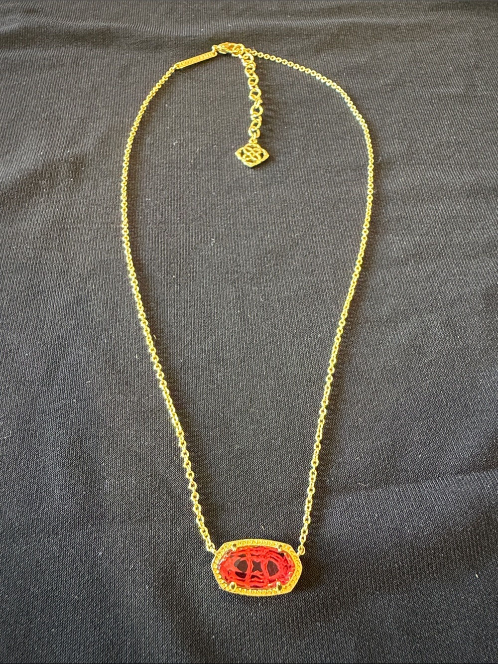 Kendra Scott Gold Necklace with Red Oval Stone